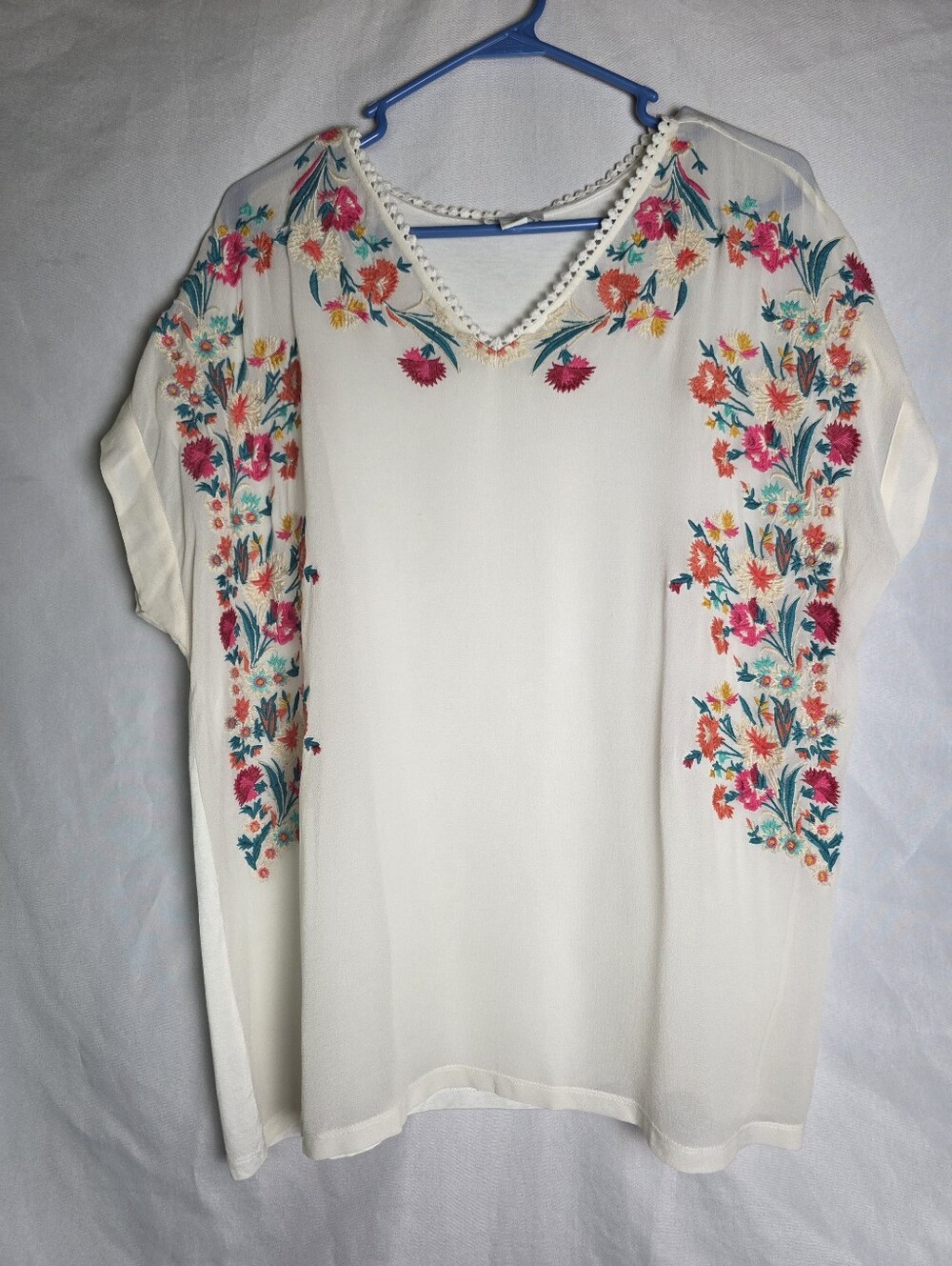 Sundance Tell Your Story Embroidered Silk Blend Boho Cottagecore Top Size XL